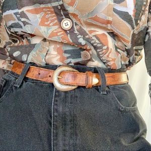 VTG 80s Liz Claiborne Splatter Brown Leather Belt